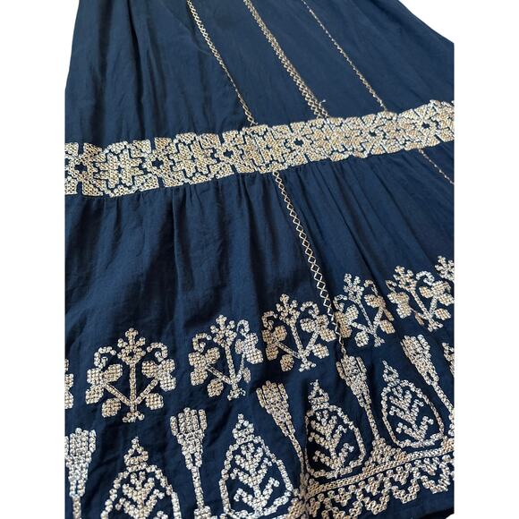 Roller Rabbit Metallic Cross Stitch Aveline Dress Navy/Gold Pockets‎ Size Small - Picture 7 of 13